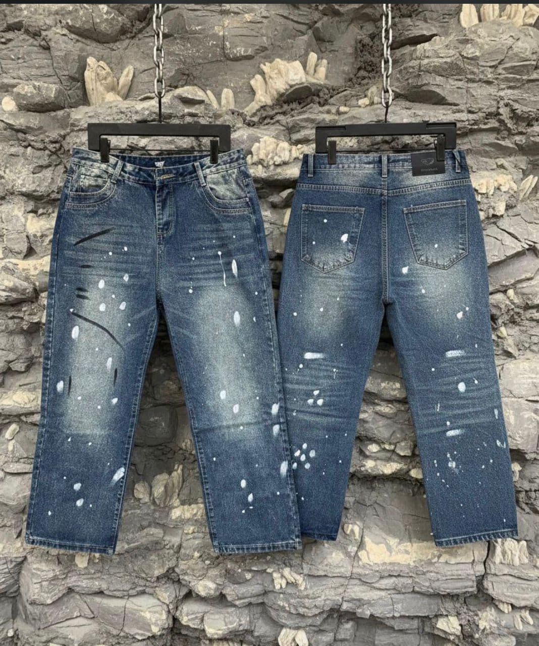 Blue paint sprinkled Jeans